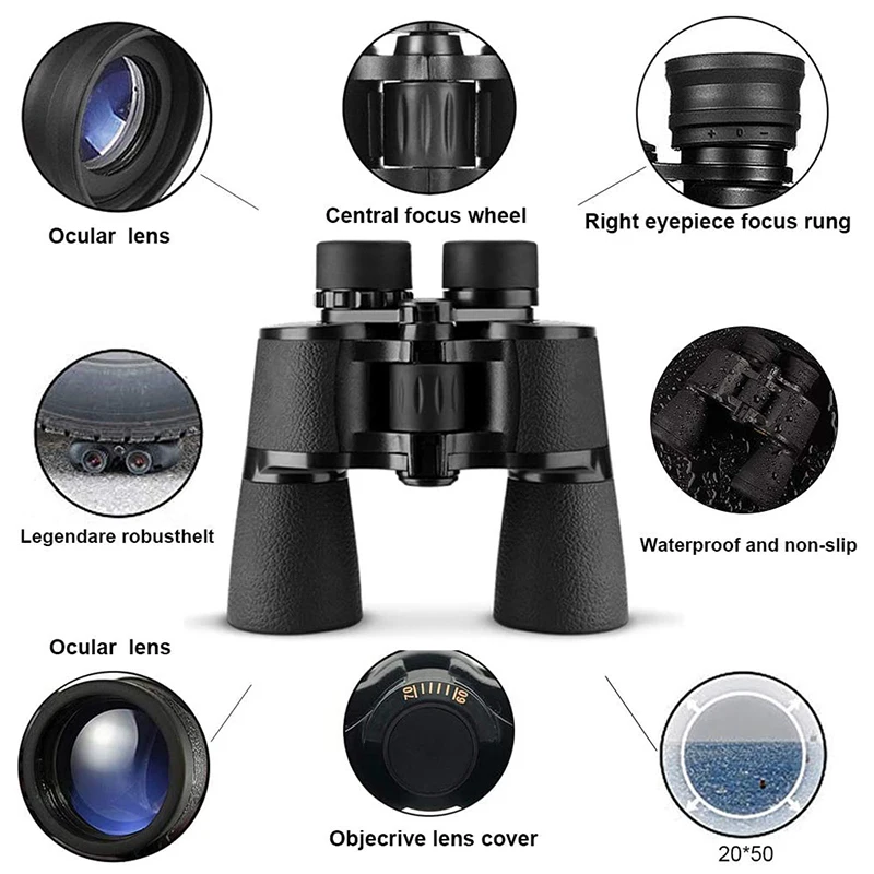 Baigish 20x50 Porro Binoculars 28mm Big Eyepiece Golden Logo HD Military Powerful Optical Telescope for Outdoor Camping Hunting