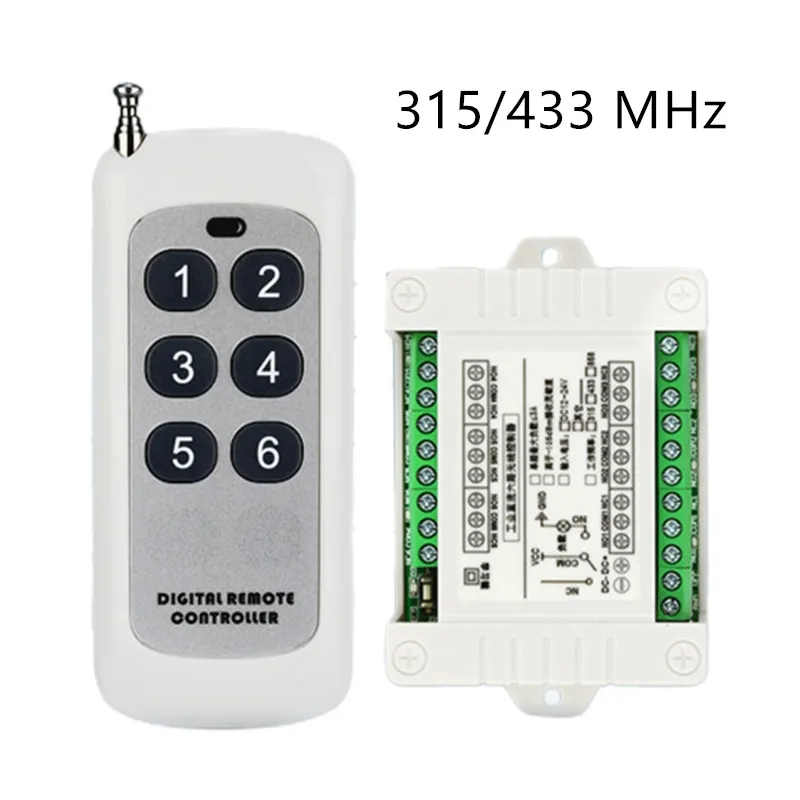 DC 12V 6 CH Channels 6CH RF Wireless Remote Control Switch Remote Control System receiver transmitter 6CH Relay 315/433 MHz