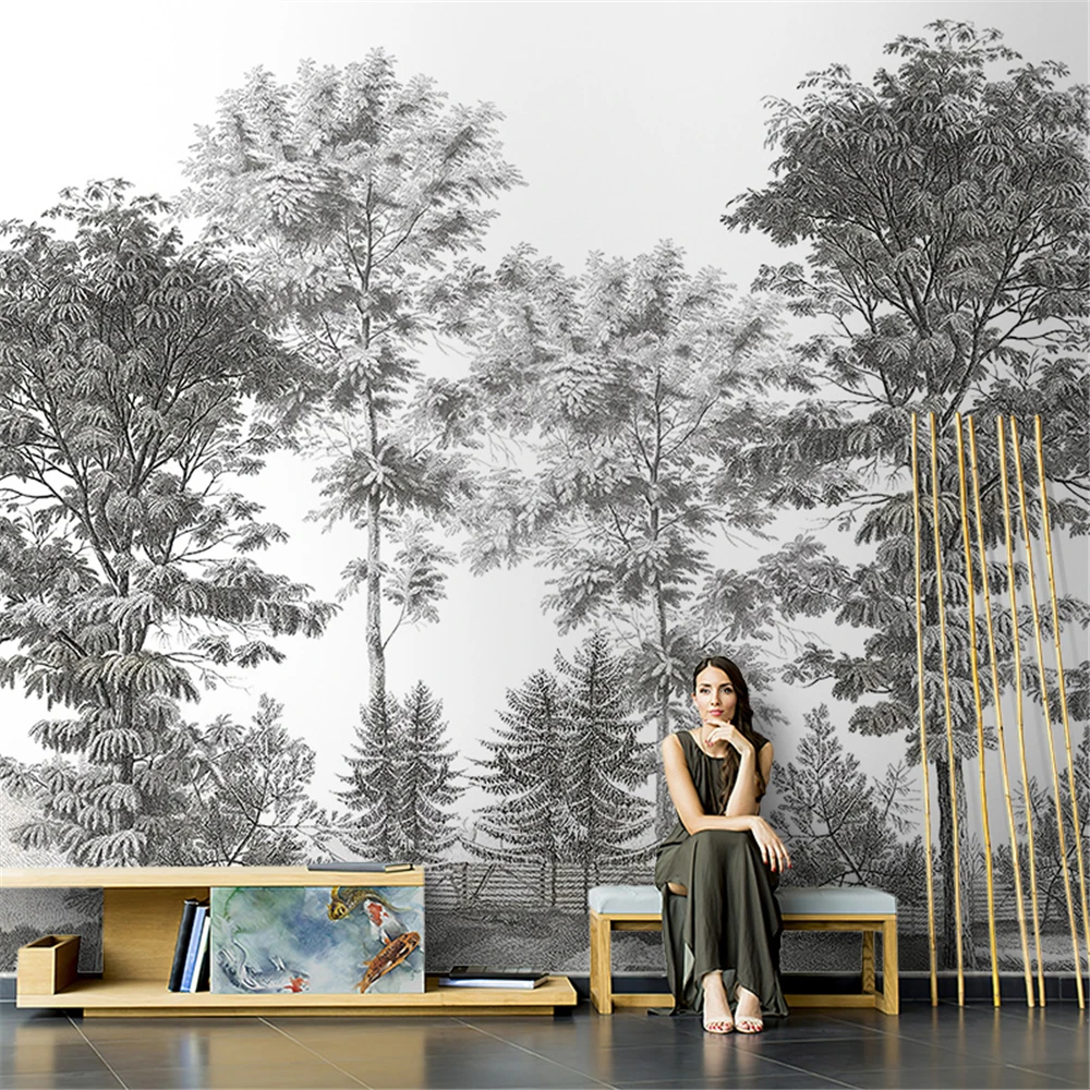 beibehang American pastoral black and white tree art mural wallpaper living room TV background 3D wall paper mural wall covering