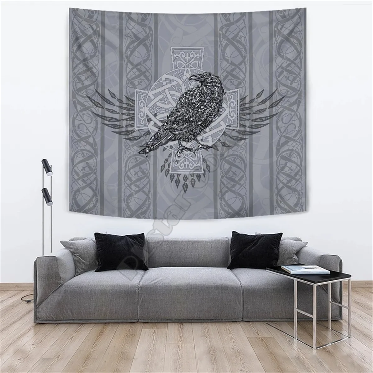 

Viking Style Tapestry Odin's Celtic Raven Tattoo 3D Printed Wall Tapestry Rectangular Home Decor Wall Hanging Home Decoration