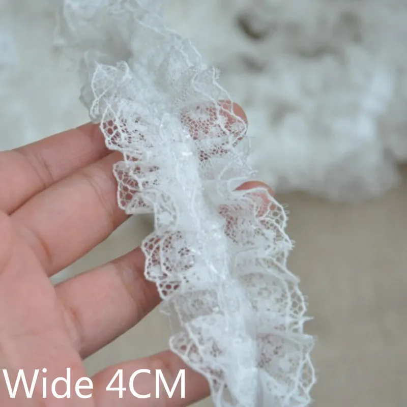 4CM Wide White Black Cotton Pleated Chiffon Lace Folded Farbic Embroidered Ribbon Trim 3d Collar Applique Guipure For DIY Sewing