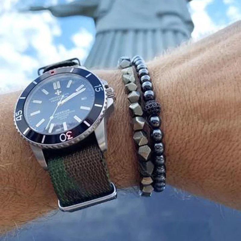 POHIER  Natur Stone Squared Collection - Faceted Iron Pyrite Bead Bracelet For Man Woman  Jewelri For Gift