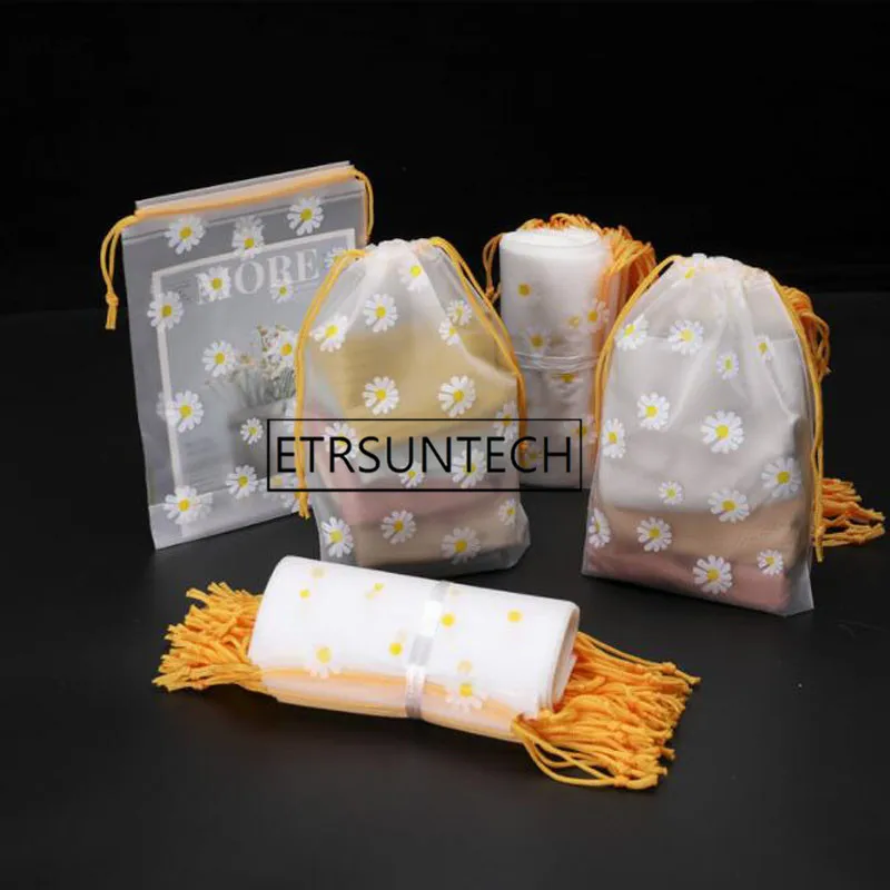 500pcs Flower Drawstring Bag Transparent Shoes Dustproof Bag Travel Clothes Organizer Socks Towel Storage Bag