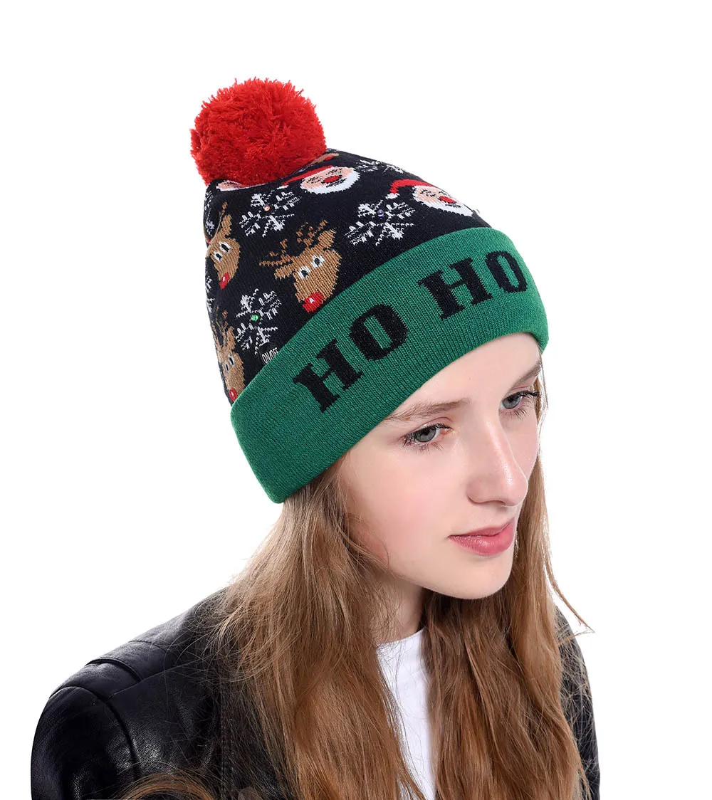 New Style! LED Christmas Hat Beanie Light Up Illuminate Warm Hat 48 Patterns New Year Snowman Sweater Hat Christmas Decorations