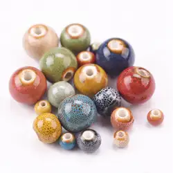 Round Random Mixed 6mm 8mm 10mm 12mm 14mm Handmade Ceramic Porcelain Loose Beads Lot for Jewelry Making DIY Crafts Findings