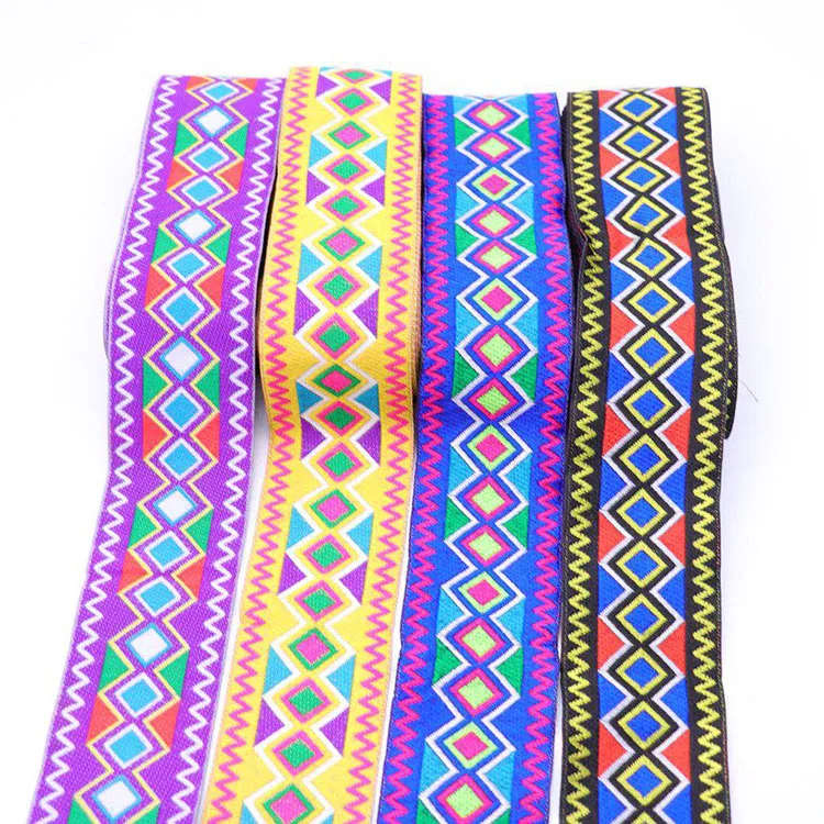 5yards cross stitch embroidery jacquard webbing lace trim 5cm dress collar ribbon tape ethnic tribal nepal thai india boho DIY