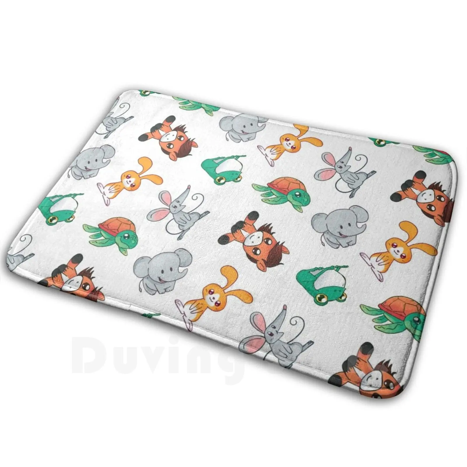 Cute Animals Cartoon Pattern Mat Rug Carpet Anti-Slip Floor Mats Bedroom Cartoony Frog Bunny Rabbit Elephant Mouse Donkey Sea