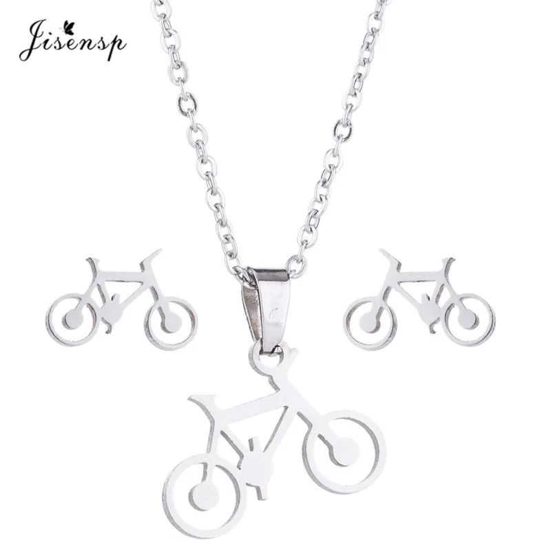 Stainless Steel Chain Necklaces for Women Men Hip Hop Bike Bicycle Stud Earrings Fashion Jewelry Sets Accessories Friends Gifts