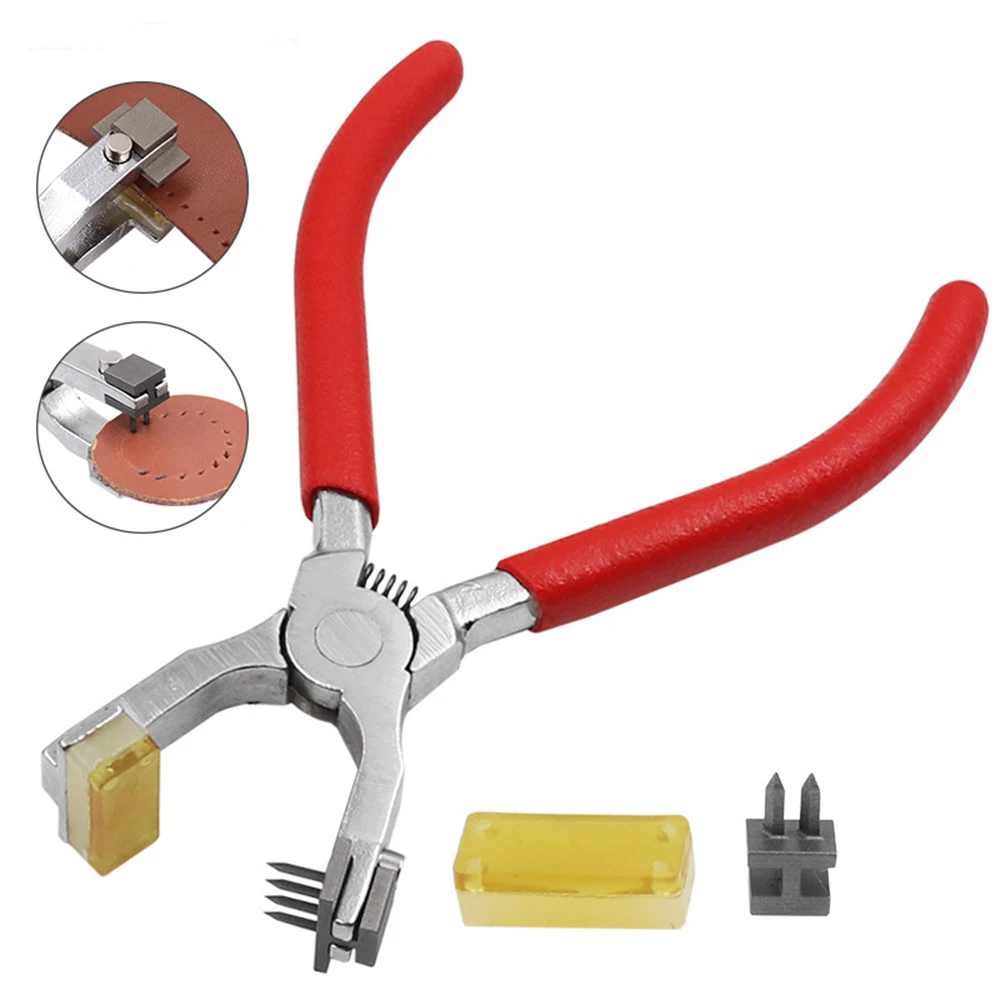 Leather Craft Hole Punch Tools Hand Held Silent Pliers Diamond Sewing Stitching Chisel Pricking Iron 4mm Spacing 2/4 Teeth