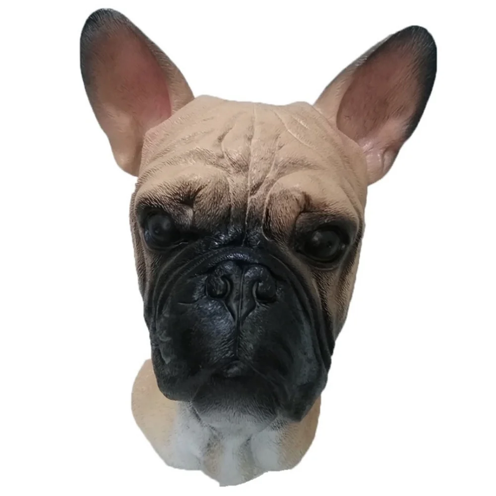 French Bulldog Mask Full Head Deluxe Latex Dog Animal Masks Fancy Dress Costume