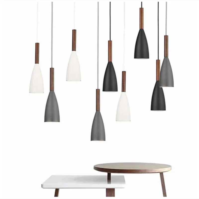 

Nordic Minimalism Droplight E27 Aluminum Wood Pendant Lights， Living Room Restaurant Decor Lighting and Bar Coffee Bar Spot Lamp