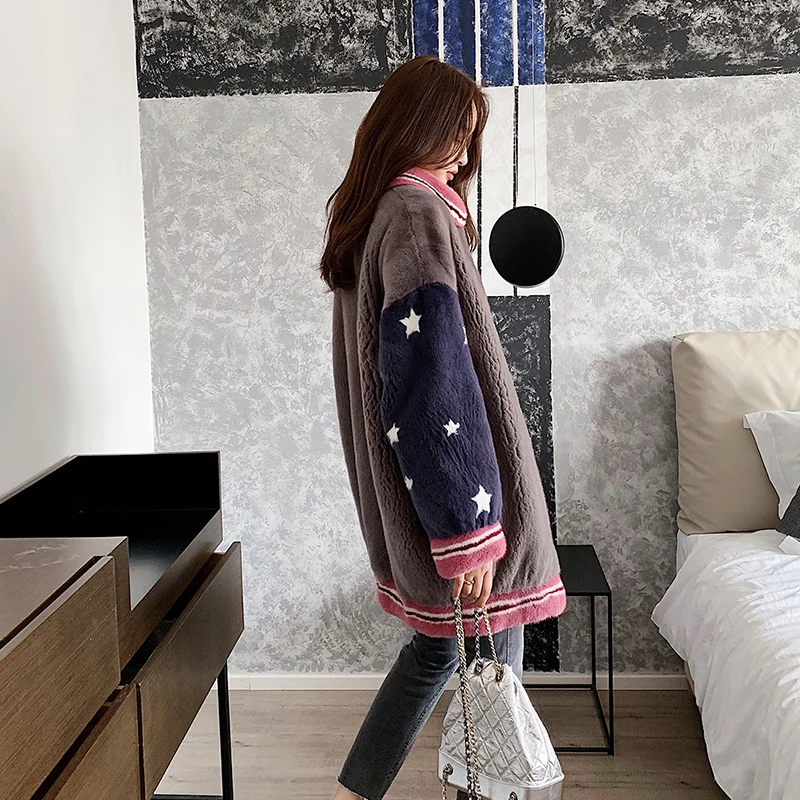 เสื้อโค้ทขนมิงค์แท้พิมพ์ลายดาว คอจีน สำหรับผู้หญิง ไซส์กลาง ขนแท้ธรรมชาติ นำเข้าจากต่างประเทศ สำหรับฤดูหนาว