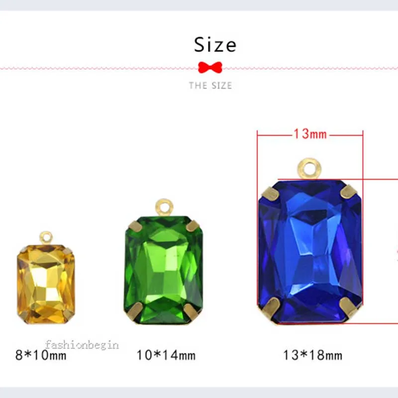 6-18MM Sewing Rectangular octagon Rhinestones With grass single pendant setting Crystal Stone Pendant for Jewelry Accessories