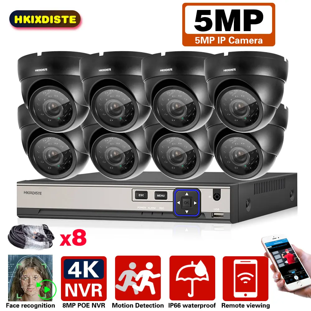 

H.265+ 8CH 5MP Face Detection POE NVR CCTV Home Security System 8X 5MP Waterproof Dome IP Camera Home Video Surveillance Set