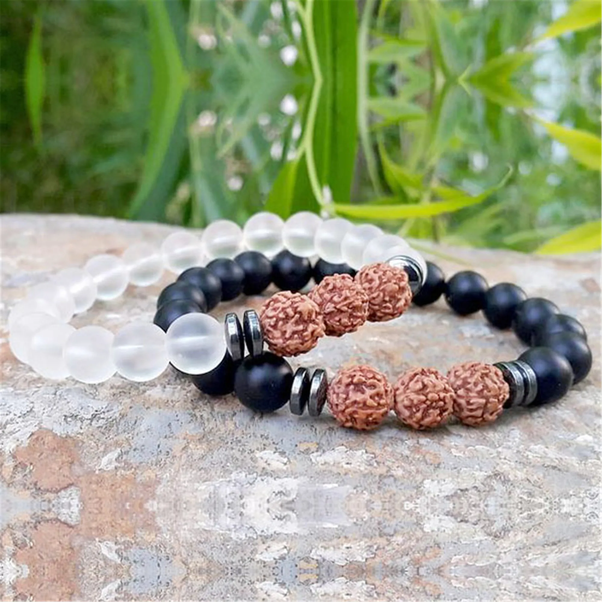 Reikipcs 8mm Natural Black Onyx Rudraksha Handmade Mala Bracelet Buddhism Pray Stretchy Healing Fancy Spirituality Yoga