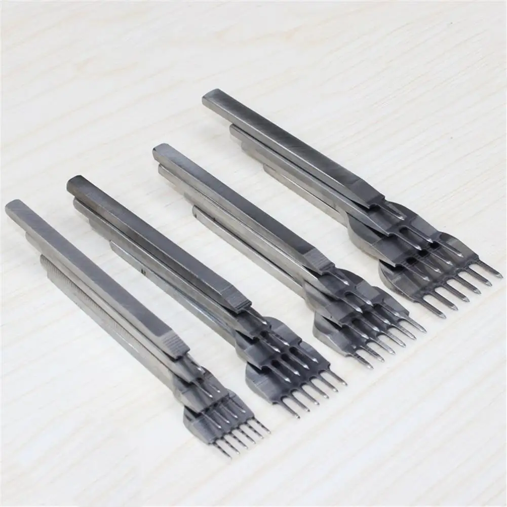 4Pcs 3/4/5/6mm Spacing Punch Tool For Leather Hole Punches Tool Lacing Stitching Sewing DIY Leather Craft Tools 1/2/4/6 Prong