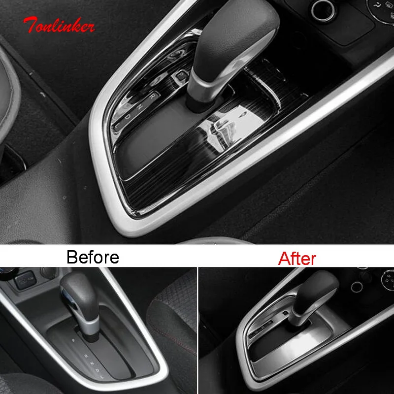 Tonlinker Interior Car Gear Panel Cover Stickers for Chevrolet ONIX 2020 Car Styling 2 PCS Stainless steel Cover Stickers