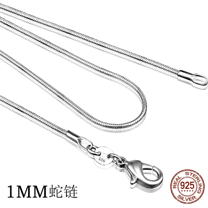 925 Sterling Silver 1mm Snake Chain necklace for Men Silver Fashion Jewelry Women Necklace 16 18 20 22 24INCH