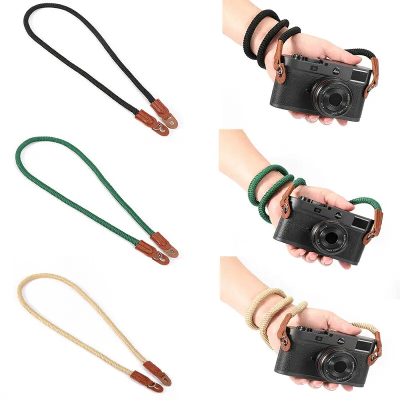 Cotton Rope Camera Neck Strap Vintage Shoulder Strap Leather Lanyard Camera Quick Buckle Strap for DSLR for Canon Nikon Fuji