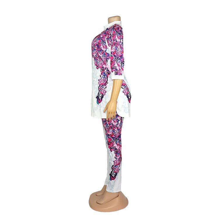Женский комплект pyama, белая рубашка с рукавом 3/4 и пуговицами на пуговицах + спортивные брюки, популярный комплект для отдыха с принтом, Африканский Женский комплект