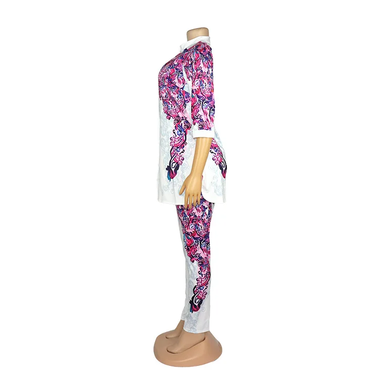 Pyama-Conjunto de ropa interior para mujer, camisa de manga 3/4 con botones y pantalón de chándal, con estampado de taladro en caliente, color blanco