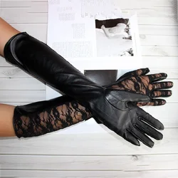 Leather Sheepskin Long Gloves Women's Thin Single Layer Unlined Fashion Lace Black Elastic Sun Protection Sleeves