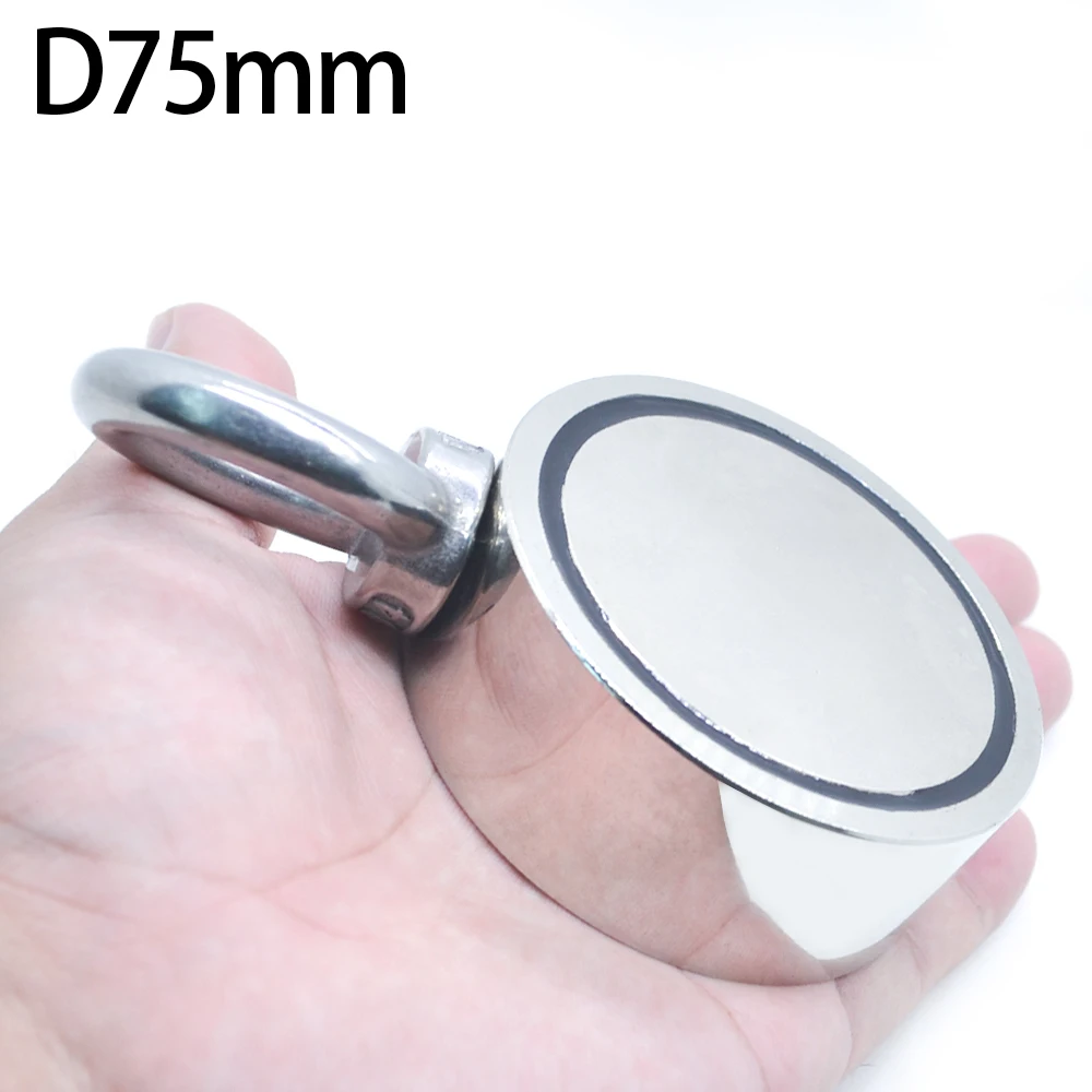 

D75mm Neodymium magnet super powerful hole Double-sided salvage fishing magnet 300kg Circular Ring hook permanent holder Steel