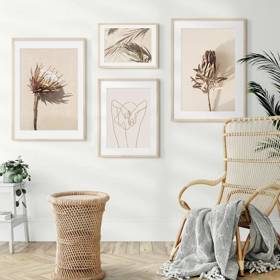 

Beige Close Up Floral Dried Protea Flowers Leaf Shadow Poster Canvas Painting Prints Wall Art Pictures for Bedroom Home Decor