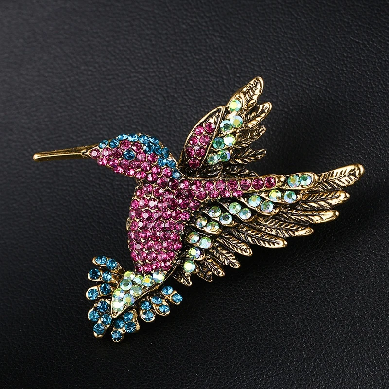 Colorful Rhinestone Hummingbird Brooch Animal Brooches For Women Metal Fashion Accessories