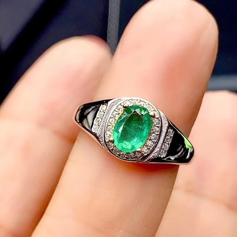 KJJEAXCMY fine jewelry 925 sterling silver inlaid natural emerald new ring lovely girl's ring support test