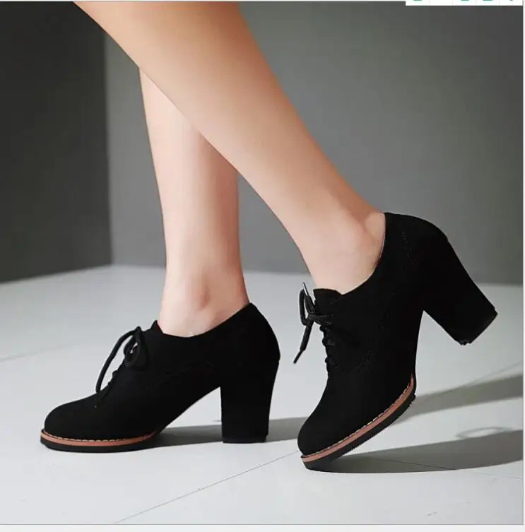 Autumn Sexy Women Female thick heel Boots Fashion Shoes Woman High Heel Platform Suede Boots Lace Up Women Shoes Black Boots