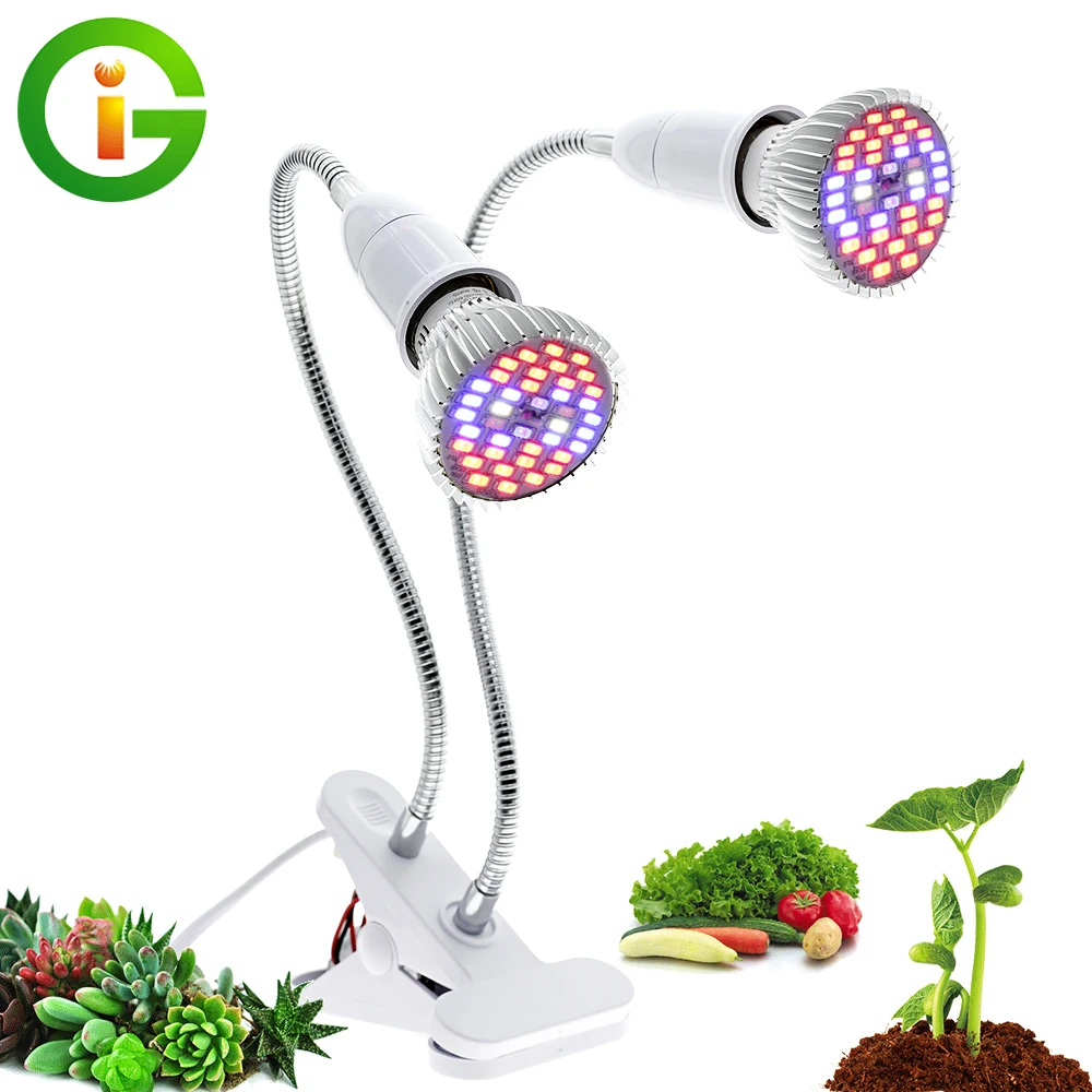 Doble cabezal E27 Led Luz de cultivo con soporte Flexible para lámpara Clip espectro completo luz LED para cultivo de plantas fitoamplificador para