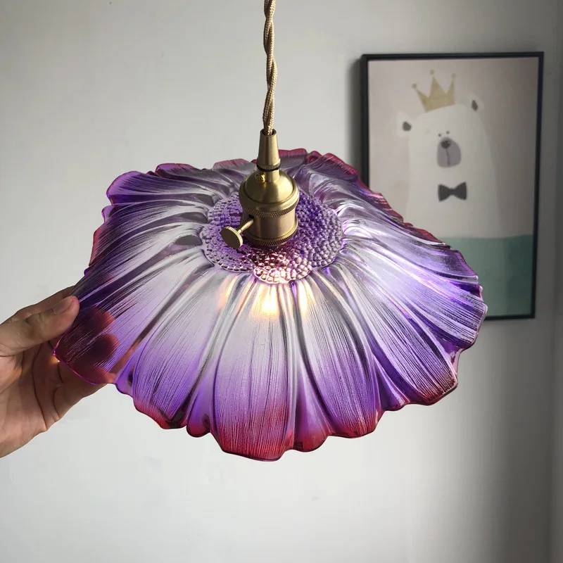 IWHD Nordic Purple Glass LED Pendant Light Fixtures Knob Switch Bar Cafe Bedroom Dinning Room Modern Hanging Lamp Luminaria