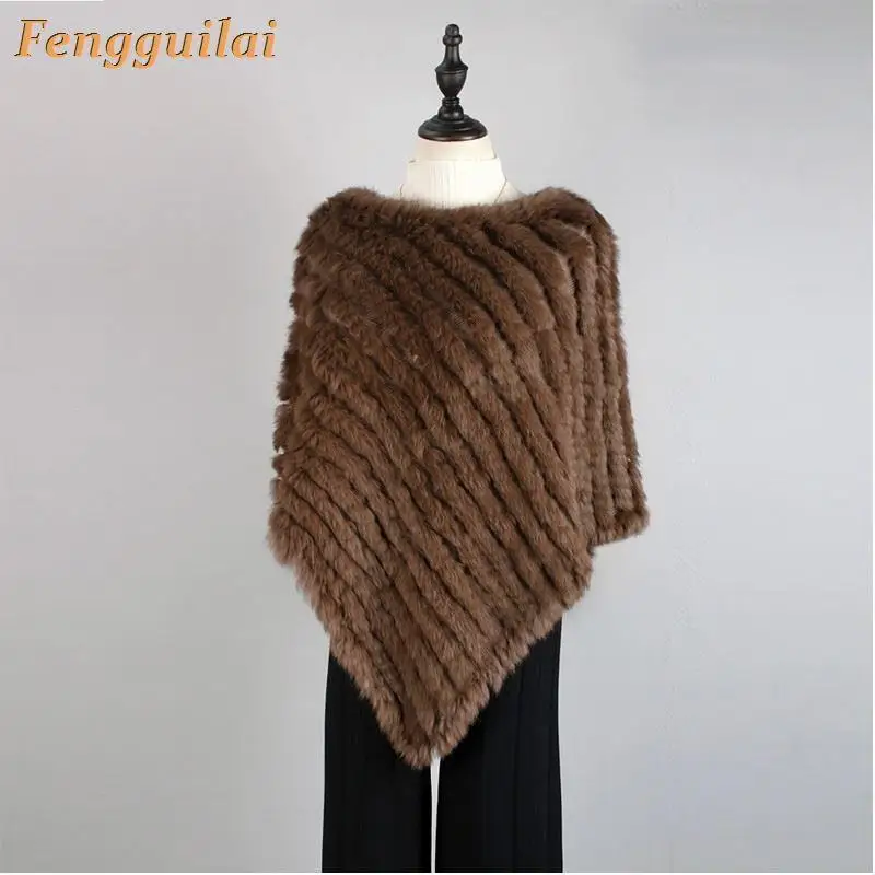 Real Fur Knitted Rabbit Fur Poncho Vest Fashion Wrap Coat Shawl Lady Natural Wedding Party Wholesale