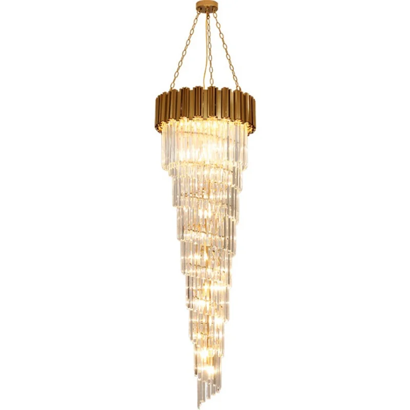 

Luxury Long Crystal Chandelier For Staircase Gold Home Loft Chandeliers Lighting Fixtures Villa Lobby Living Room Crystal Lamp