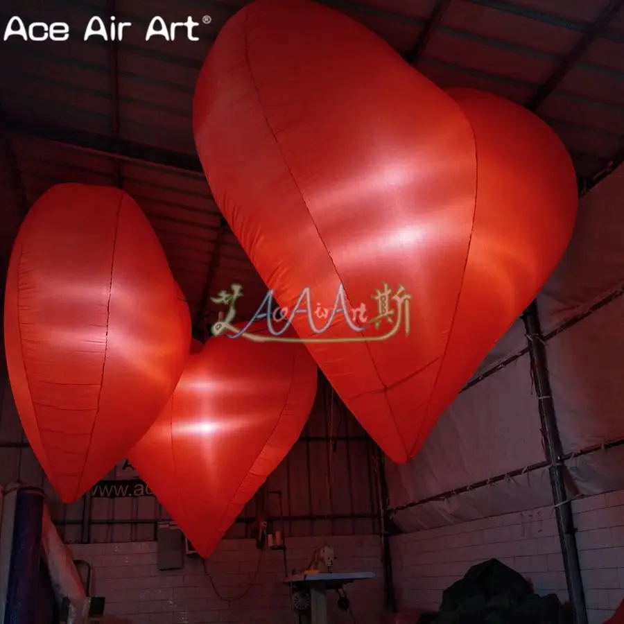 Customized Soft material big heart model inflatable red heart with colorful led lights for party and club/event decoration