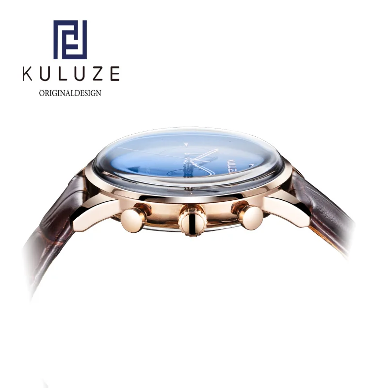 KULUZE Casual Sport Watches for Men Top Brand Luxury Leather Wrist Watch Man Clock Fashion Chronograph Wristwatch