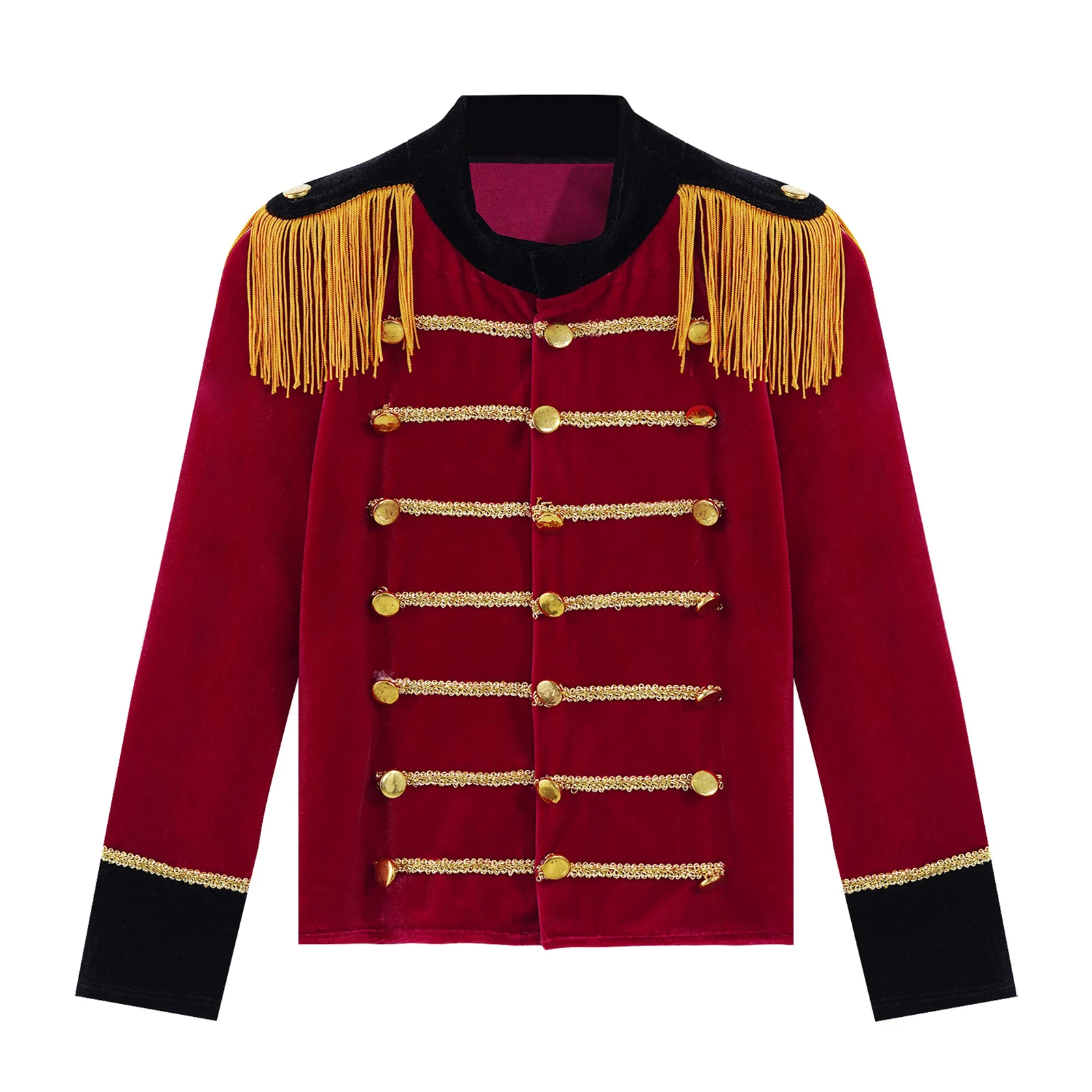 Kids Boys Circus Ringmaster Costumes Drum Trumpet Team Honor Guard Uniform Velvet Long Sleeves Tassels Gold Braid Trim Tops+Hat