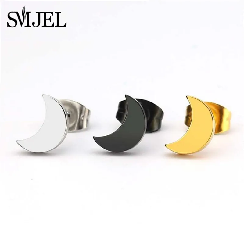 SMJEL Fashion Punk Geometric Earrings Small Black Stainless Steel Circle Hexagon Bar Triangle Stud Earring Bijoux men Women Gift