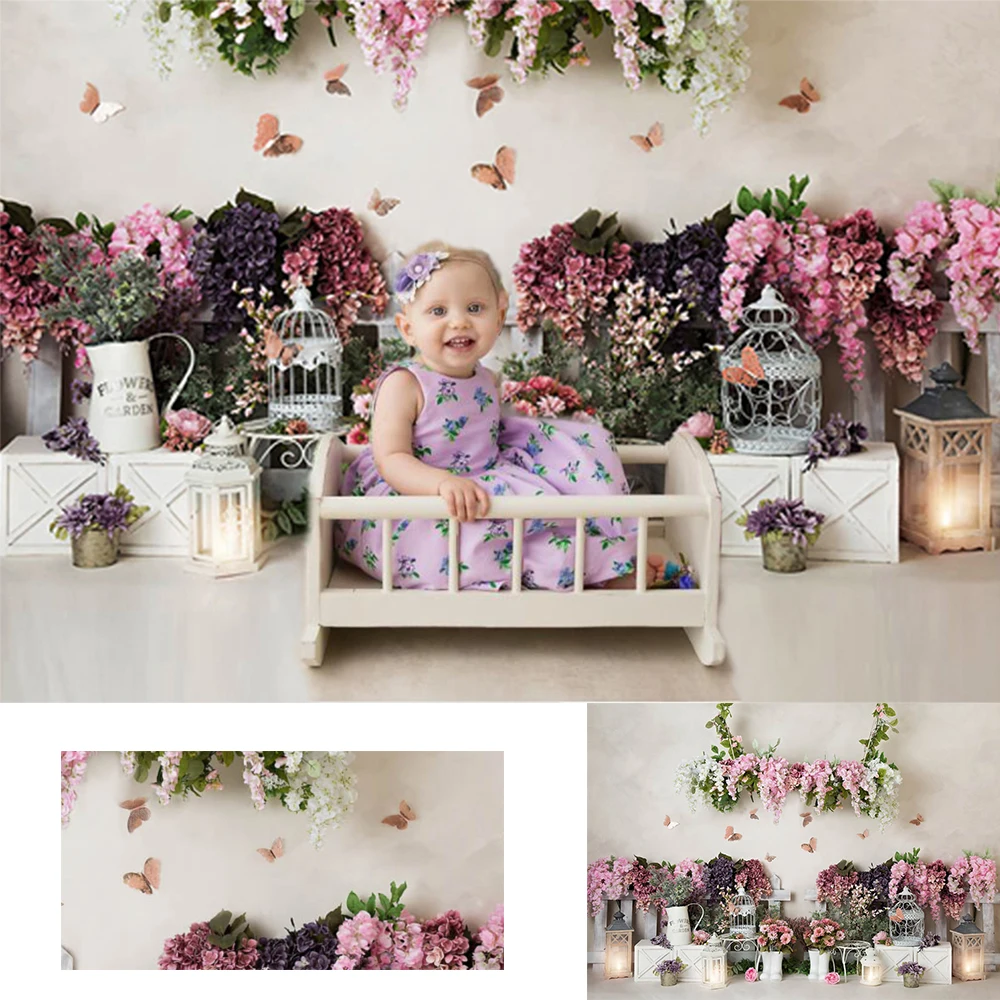 

Garden Butterfly Kids Photography Background Forest Baby Cake Smash Fresh Floral Market Photostudio 1st Birthday Backdrop