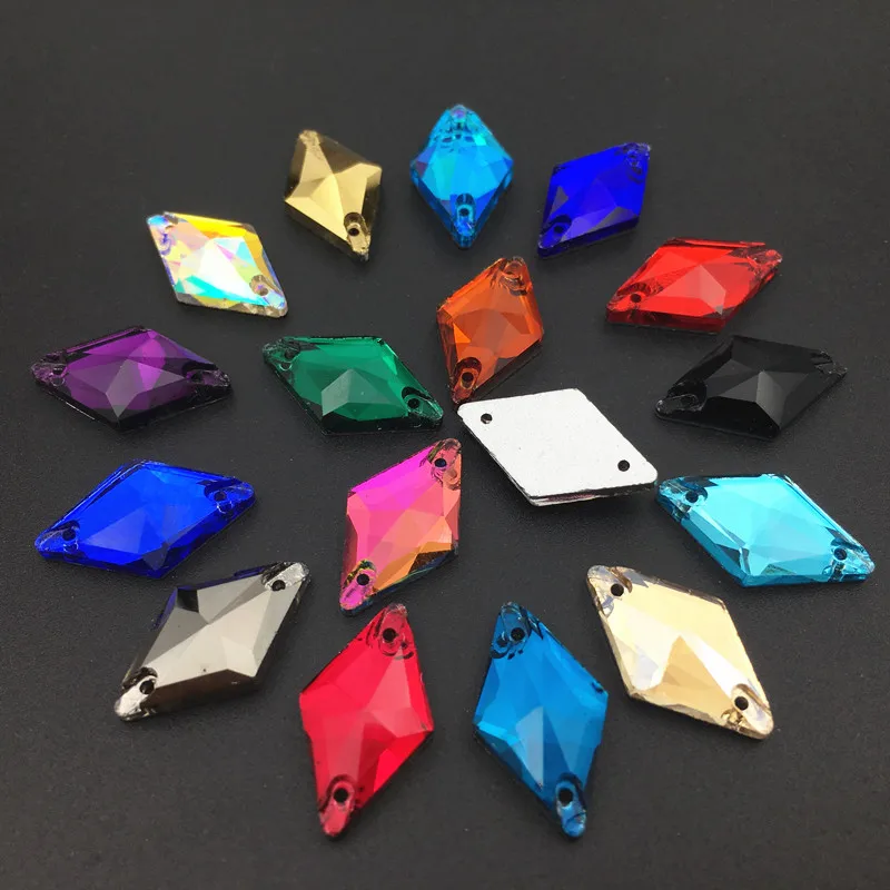 20pcs 11x19mm Rhombus More Colors Sew On Rhinestone Glass Crystal Flatback For Sewing Strass Dress Clothing