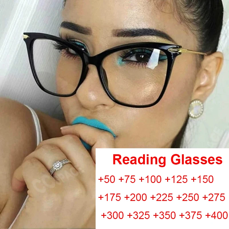 Fashion Cat Eye Womans Reading Glasses prescription Lens Oversized women transparent glasses elderly readers Eyeglasses Frames