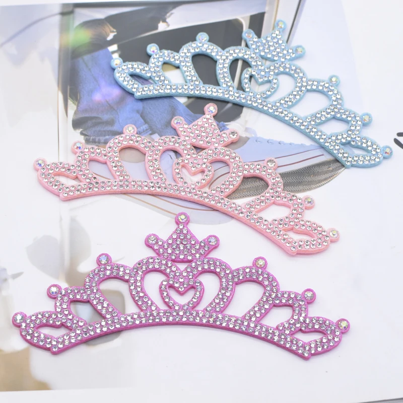 6Pcs 13CM Padded Crown Rhinestone Patches for DIY Clothes Hat Shoes Crafts Decor Applique Headwear Bow Jewelry Accessories