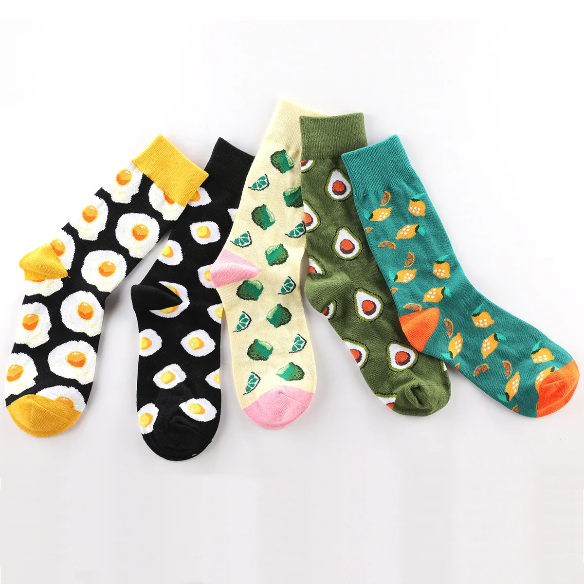 1 Pair Combed Cotton Socks Men Funny Avocado Omelette Lemon Fruit Socks Harajuku Winter Happy Socks Casual Calcetines Hombre