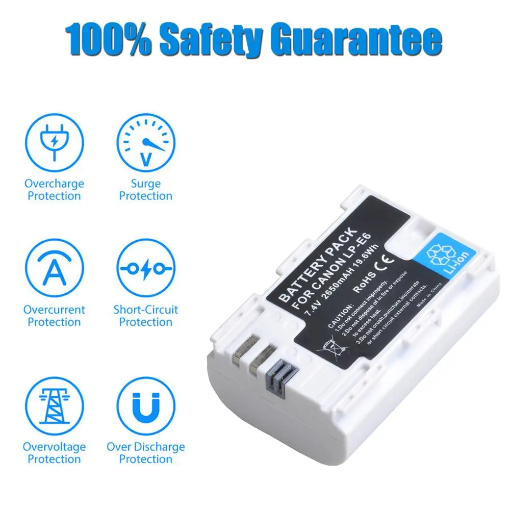 DuraPro 2650mAH LP-E6 LP-E6N LP E6 E6N Camera Battery LPE6 Bateria For Canon EOS 6D 7D 5DS 5DSR 5D Mark II IV 5D 60D 60Da 70D R7