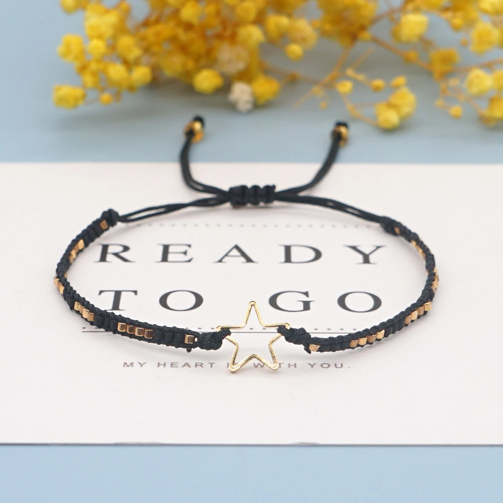 Go2BoHo 3pcs Fashion Jewelry Black & Golden Handmade Braided Bracelet Miyuki Seed Bead Star Bracelets Set Gift for Women Trendy