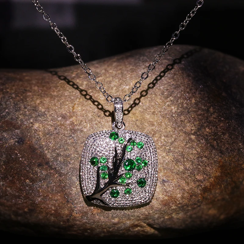 Colorful zircon Leaves branch Pendant For Women branch Sparkling Pink Cherry Tree CZ Delicate Fashion Necklace jewelry