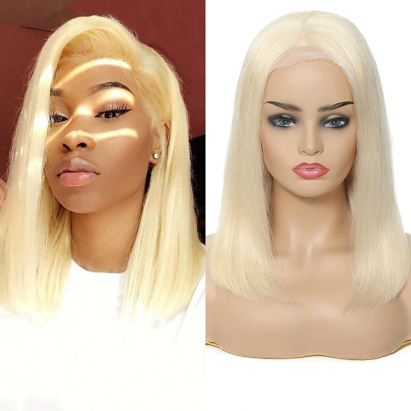 Julia Hair Bone Straight Blonde Bob Wig 8-14 Inch Brazilian Straight Lace Frontal Wig #613 Straight Human Hair Lace Frontal Wig