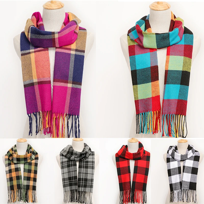 180*35cm Winter Men Scarf Women With Tassel Color Lattice Cashmere Scarves Thinker Autumn Warm Female Shawl Long Couple Scarf