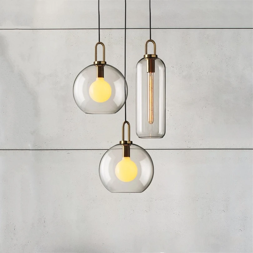 American Retro Decor Glass Pendant Lights Industrial Loft Bedroom Kitchen Hanging Lighting Art Smoke Glass Suspension Lights E27